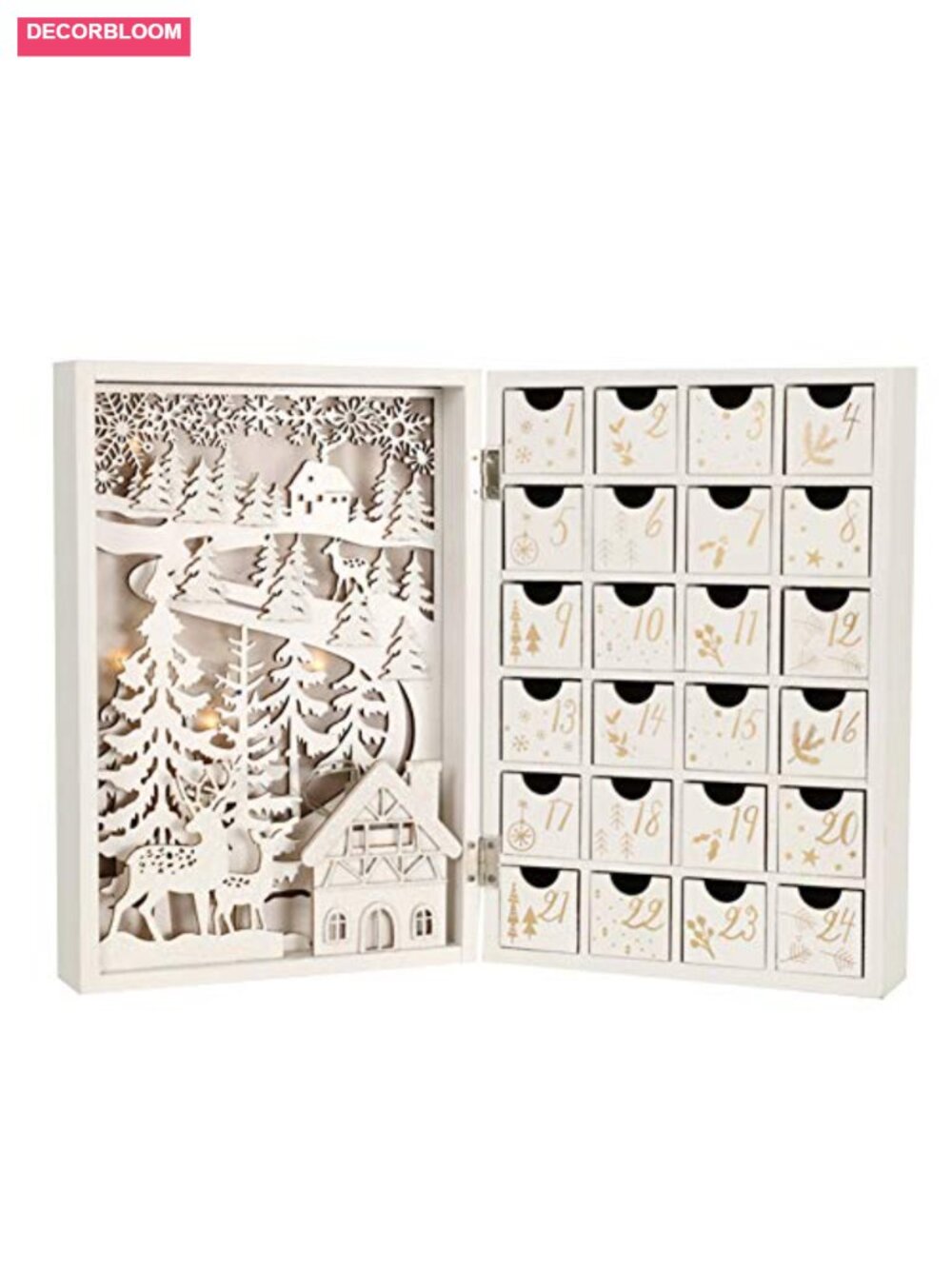 Wooden Advent Calendar Book with 24 Drawers Reusable Christmas Countdown